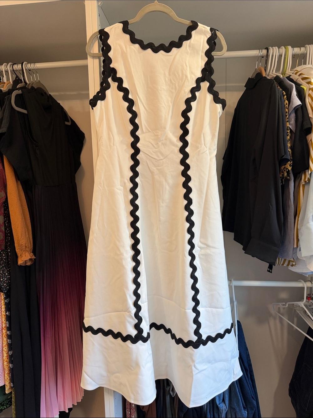 Commense White Midi Dress with Black Scallop Trim - Picture 5 of 7